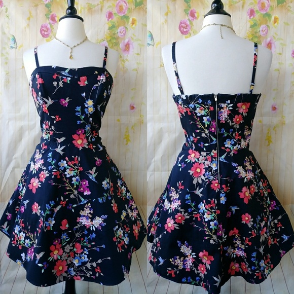 Express Dresses & Skirts - Black Floral Sweetheart Spaghetti Strap Dress